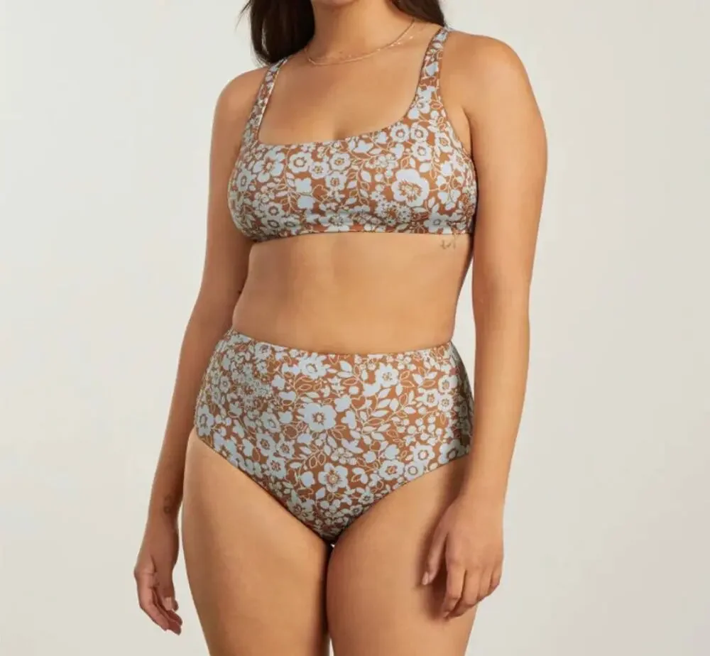 Everlane Square-Neck Bikini Top & High Rise Bottom Floral Swim Set Medium